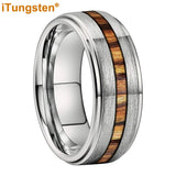 Different Wods Inlay Stepped Unique Brushed Finish Tungsten Wedding Rings
