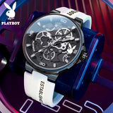PLAYBOY Luxury Brand Casual Waterproof Quartz Silicone Strap Sports Elegant High-end Wrist Watch for Men