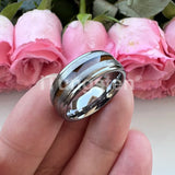 Different Wods Inlay Stepped Unique Brushed Finish Tungsten Wedding Rings