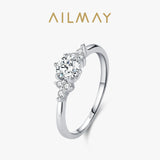 Exquisite Sterling Silver Round Clear AAAA Lab Created Diamond Solitaire Ring
