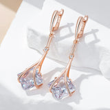 14K Rolled Gold Luxury White or Red AAA Zircon Crystals Long Drop Earrings