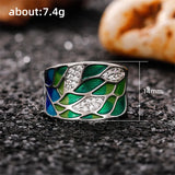 Charming Bohemia Style Green Leaf Enamel Rings for Women