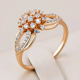 Beautiful Flower 14K Rolled Rose Gold Ring For Women With AAA Zircon Diamonds - Luxury Jewellery