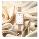 New Elegant Square Women Stainless Steel Mesh Strap Fashion Japanese Movement Rose Gold Tone Leisure Fashion Watches