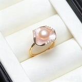 Amazing Flower Design Pink Grey Purple White Black Pearl AAA Zircon Diamonds Ring