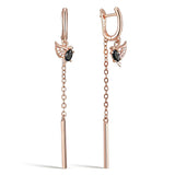 14 Karat  Gold Filled With AAA Zircon Diamonds Trendy Long Tassel Birdie Dangle Earrings