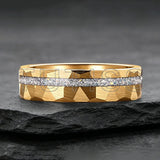 Gold Hammered Crushed White Opal Inlay 6/8mm  Wedding Tungsten Couples Rings