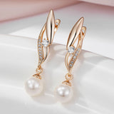 14K Rolled Gold Pearl Vintage AAA Zircon Diamonds Micro Wax Setting Earrings For Women