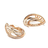 Luxury Glossy Hollow Wave Texture Elegant 14K Filled Rose Gold AAA Zircon Diamonds Clip Earrings, Fine Jewellery