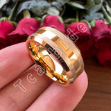 Beveled Brushed Polished Finish 8mm Men Women Two Tone Tungsten Wedding Rings