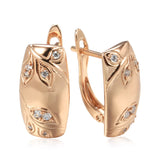 14K Rolled Gold Geometric Leaf Embossed AAA Zircon Diamonds Square Elegant Earrings