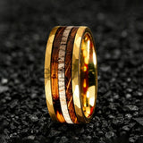 Classic Whiskey Barrel Oak Wood Deer Antler Inlay Tungsten Rings for Men Women