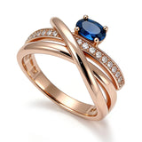 14K Gold Filled Shiny Blue AAA Zircon Crystals Unusual Cross Luxury Rings for Women