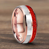 Dome Double Groove Inlaid With Red opal And Mother Of Pearl Shell 6/8mm Tungsten Rings