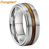 Different Wods Inlay Stepped Unique Brushed Finish Tungsten Wedding Rings