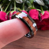 New Koa Wood Inlay Beveled Polished 6mm 8mm Tungsten Ring for Men Women