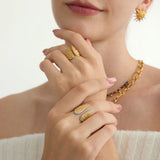 Classic Two-Colour Angel Wings Minimalist 18K Gold Plated Stainless Steel Open Ring