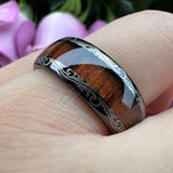 Vintage Koa And Dark Red Wood Inlay Dome 8MM Men Women Tungsten Carbide Rings