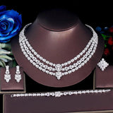 New Famous Brand 4PCS Shiny White AAA+ Zircon Diamonds 3 Layers Luxury Bridal Wedding Jewellery Set For Women - The Jewellery Supermarket