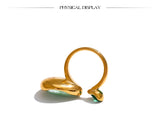 14K Gold Plated Stainless Steel Green Natural Stone AAA Zirconia Water Drop Geometric Ring