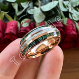 Bright Meteorite and Malachite Inlay 8MM Tungsten Carbide Wedding Men Women Ring