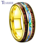 New Abalone Shell and Wood Inlay 8MM Gold Tungsten Wedding Ring for Men Women