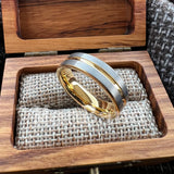 Flat Brushed Polishing Center Groove 6mm Wedding Engagement Gold Tungsten Rings
