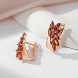 Charming AAA Zircon Red Leaf-Shaped Rolled Rose Gold of 14-Karat Purity Earrings For Women - Quality Jewellery