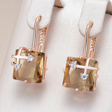 14 Karat Gold Filled Square Brown AAA  Drop Zircon Crystals Earrings Unique Jewellery