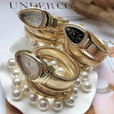 High-quality Luxury Women Gold Colour Quartz Snake Design Stainless Steel Fashion Ladies Wristwatches