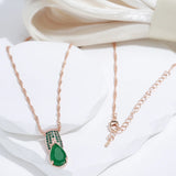 Outstanding Opal Green 14K Rolled Rose Gold AAA Zircon Crystals Full Paved Pendant Necklace - Luxury Jewellery