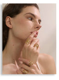 18K Gold Plated Trendy Stainless Steel Geometric Hollow Unusual Distinctive Polished Ring