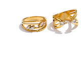 18K Gold Plated Delicate Stainless Steel AAA Zirconia Diamonds Layered Hollow Geometric Ring