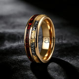 Red Opal and Meteorite Inlaid Gold Foil 6MM 8MM Men and Women Tungsten Rings