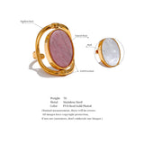 18K Gold Plated Exquisite Stainless Steel Natural Stone Shell Rotatable Open Unique Ring