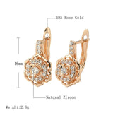 Sparkling Crystal Flower Dangle Glossy 14K Rolled Rose Gold AAA Zircon Diamonds Earrings - Fine Jewellery