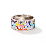 Aesthetic Pattern Silver AAA Zircon Diamonds Handmade Enamel Unique Ring
