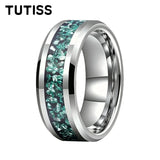 Green Crushed Crystal Inlay 6mm 8mm Gold Tungsten Carbide Rings for Men Women