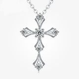 Terrific White Gold Plated Crucifix Faith Cross Moissanite Diamonds Necklace - Silver Hip Hop Goth Style Fine Jewellery - The Jewellery Supermarket