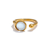 18K Gold Plated Fashion Stainless Steel Natural Shell Fritillary Geometric Ring