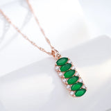 14K Rolled Rose Gold AAA Zircon White, Green Crystals Square Rectangular Necklace - Vintage Design Jewellery