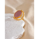 18K Gold Plated Exquisite Stainless Steel Natural Stone Shell Rotatable Open Unique Ring
