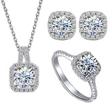 Total 4 Carat Moissanite Diamonds 3 Pieces Set Necklace Ring Earrings Set Silver Wedding Party Fine Jewellery - The Jewellery Supermarket