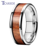 New Koa Wood Inlay Beveled Polished 6mm 8mm Tungsten Ring for Men Women