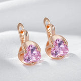 New Arrival Rolled 14K Rose Gold Geometric AAA Pink Zircon Crystal Small Earrings - Shiny Party Jewellery