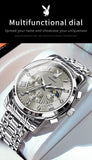 Luxury Men's Stainless Steel Quartz Wristwatch Waterproof Moon Phase Classic Trendy Multifunctional Watch For Men