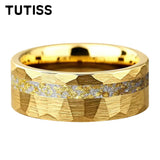 6/8mm Hammered Offset Groove Inlaid Moonstone Gold Foil Tungsten Carbide Rings