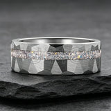 Gold Hammered Crushed White Opal Inlay 6/8mm  Wedding Tungsten Couples Rings