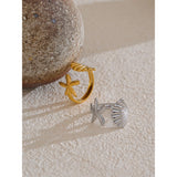 18K Gold Plated Ocean Style Stainless Steel Metal Shell Starfish Adjustable Summer Charm Ring