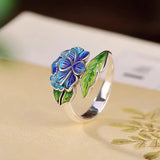Lucky Lotus Flower Handmade Ethnic Style Coloured Enamel Leaf Ring